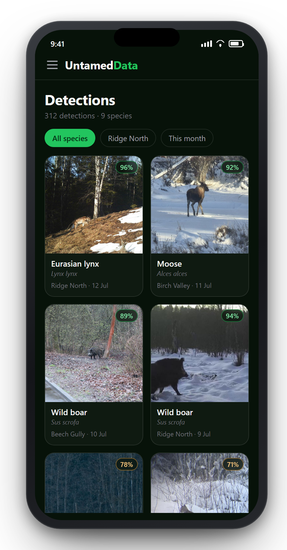 Untamed Data WebApp on a phone — field overview